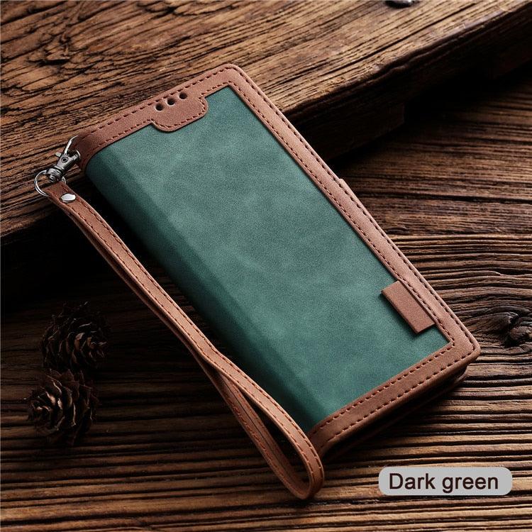 Luxury Magnetic Leather Flip Case For iPhone 14 13 12 Mini 11 Pro SE Card Holder Wallet Stand Cover Leather Wallet Flip Case Cover With Card And Cash Slot 360 Full Body Protection by Stevvex