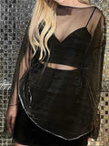 See Through T Shirts For Women Y2k Clothes Sexy Crop Tops Long Sleeve Oversized Tshirt O-Neck Club Outfit Reflective Egirl Tees