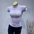 Women's Slim Fit Turtleneck Ribbed Knit Crop Top Casual Basic Tight Knit Sexy Fitted Cropped T-Shirt