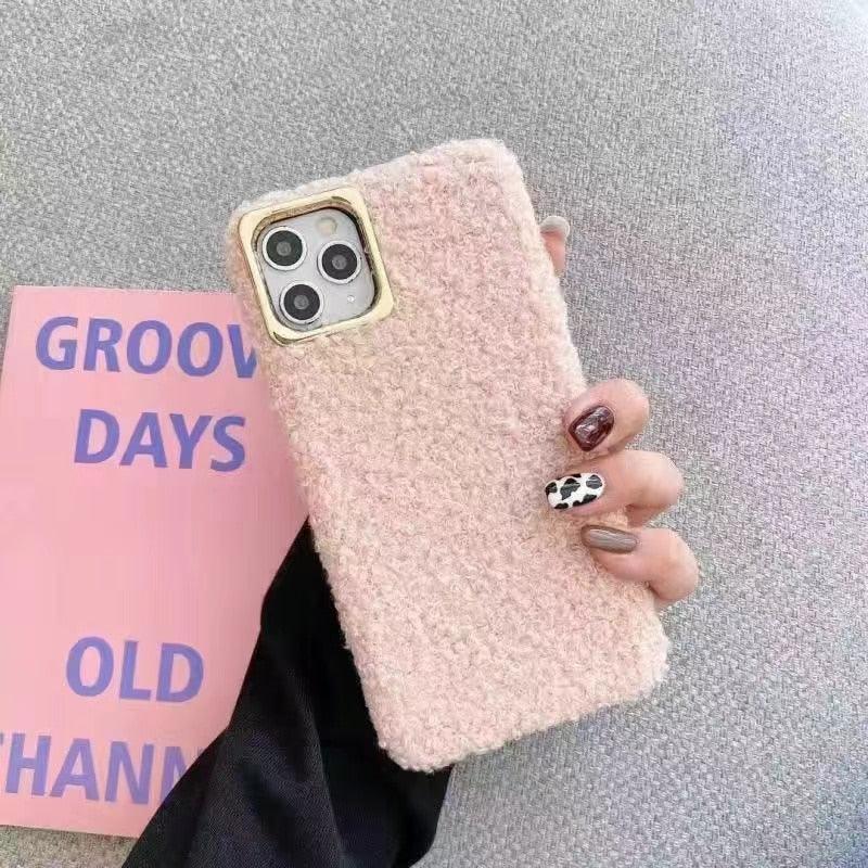 Fashion Teddy Plush Soft Phone Case for iPhone 13 12 11 Pro Max XS Max XR X SE Furry fluffy Warm Cover for iPhone 6 7 8 Plus Furry Plush Design Soft Silicone Bumper Fashion Fluffy Fur Warm Protective Back Cover by Stevvex