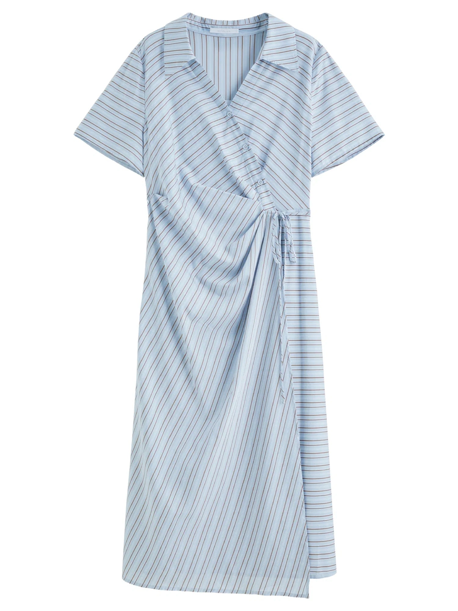 DUSHU 2025 Summer Women's Surplice Shirt Dress - Button-Down Collar & Midi Length for Office to Casual Wear 25DS82142