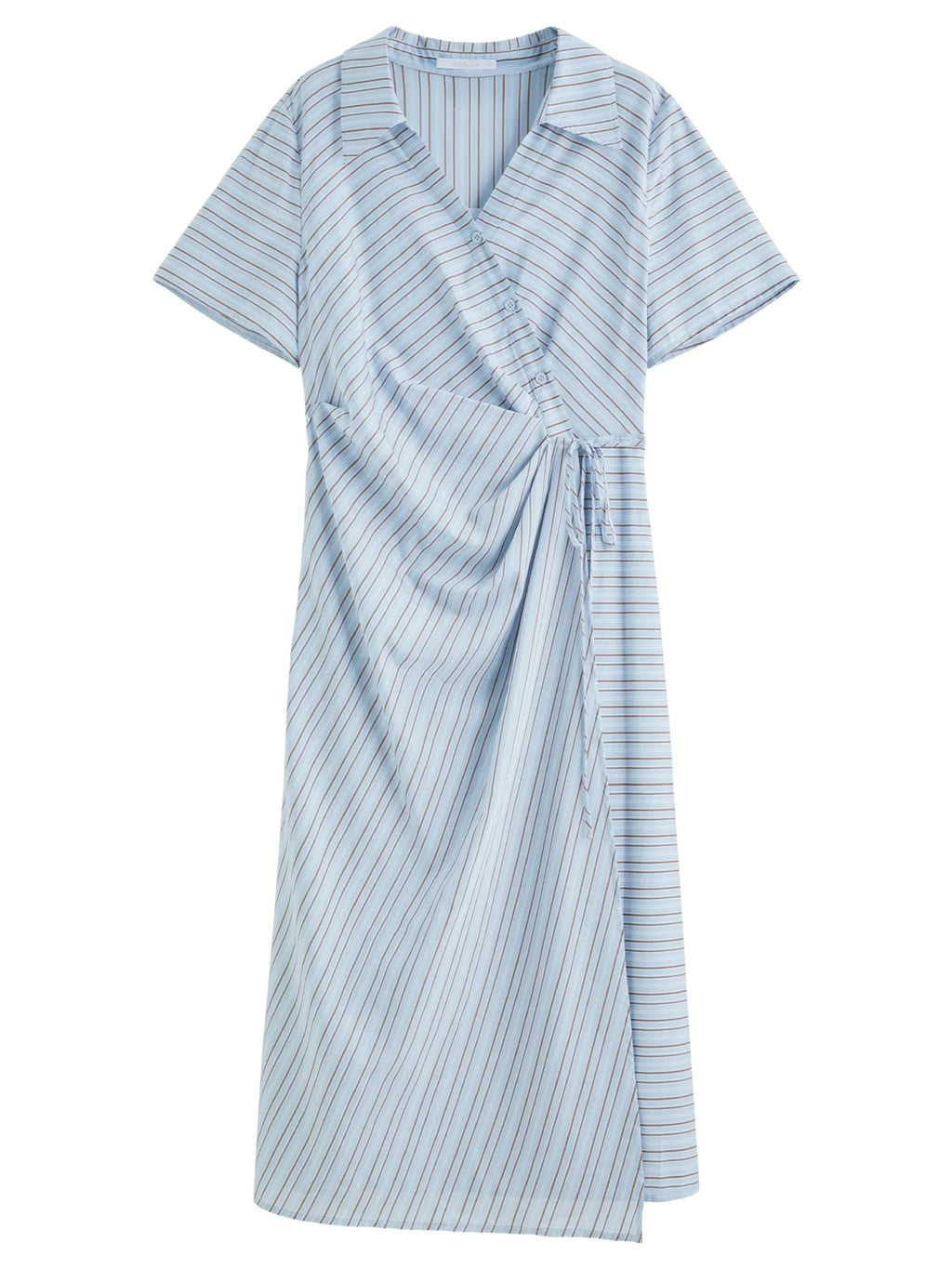 DUSHU 2025 Summer Women's Surplice Shirt Dress - Button-Down Collar & Midi Length for Office to Casual Wear 25DS82142