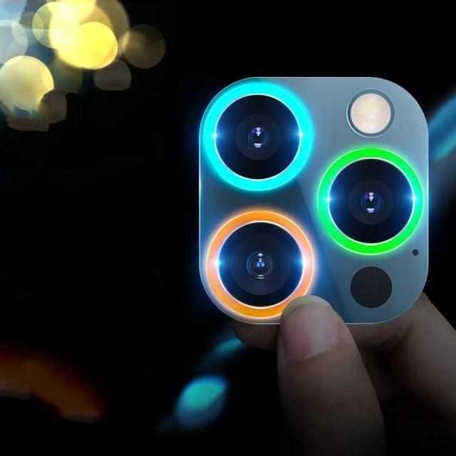 9H Tempered Glass Camera Cover Screen Protector Metal Individual Ring For iPhone Phone Glitter Camera Lens Protector Film For iPhone 14 13 12 11 Pro Max Luminous Lens Metal Glass Protective Cover by Stevvex