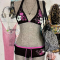 Vintage Flower print Cutie 2 set Bikini 2000s Swimsuit Sexy Women Bathing Fashion Halter Strap Swimwear High Street Beach Female