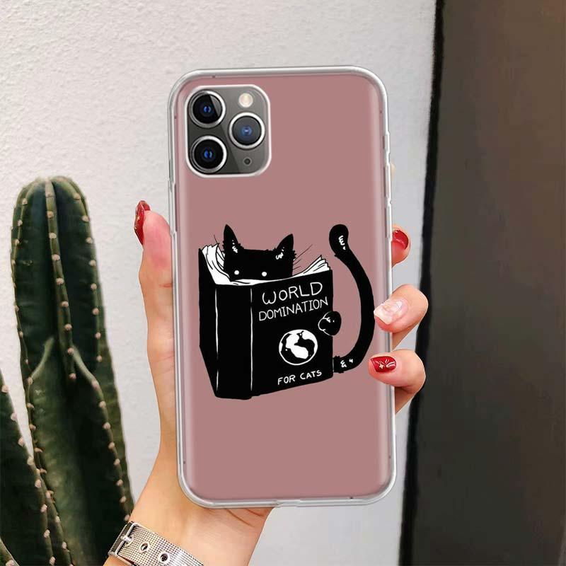 Black Cat Cartoon Cute For Iphone 11 13 14 Pro Max 12 Mini Phone Case X Xs Xr 6 6s 8 7 Plus Se 5 5s Cover Cute Funny Aesthetic Cat Design Pattern Silicone Soft Phone Case by Stevvex