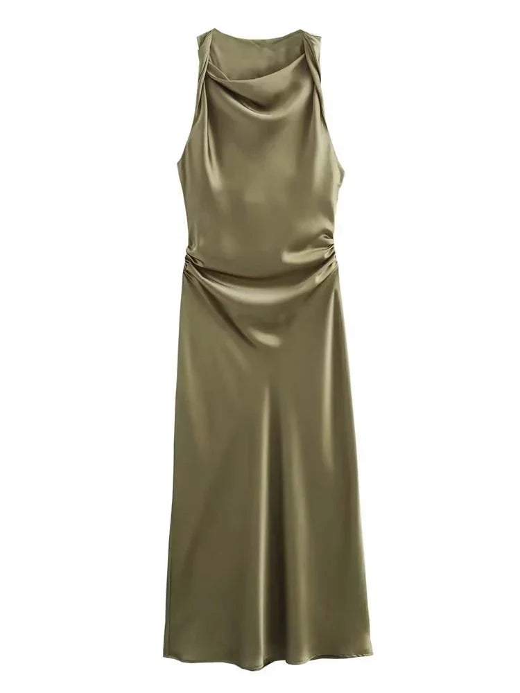 Satin Long Dresses for Women 2026 Summer Slip Midi Dress Woman Sexy Evening Party Dress Sleeveless Female Elegant Dresses