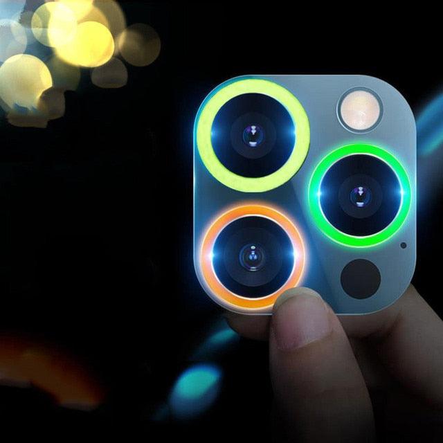 9H Tempered Glass Camera Cover Screen Protector Metal Individual Ring For iPhone Phone Glitter Camera Lens Protector Film For iPhone 14 13 12 11 Pro Max Luminous Lens Metal Glass Protective Cover by Stevvex