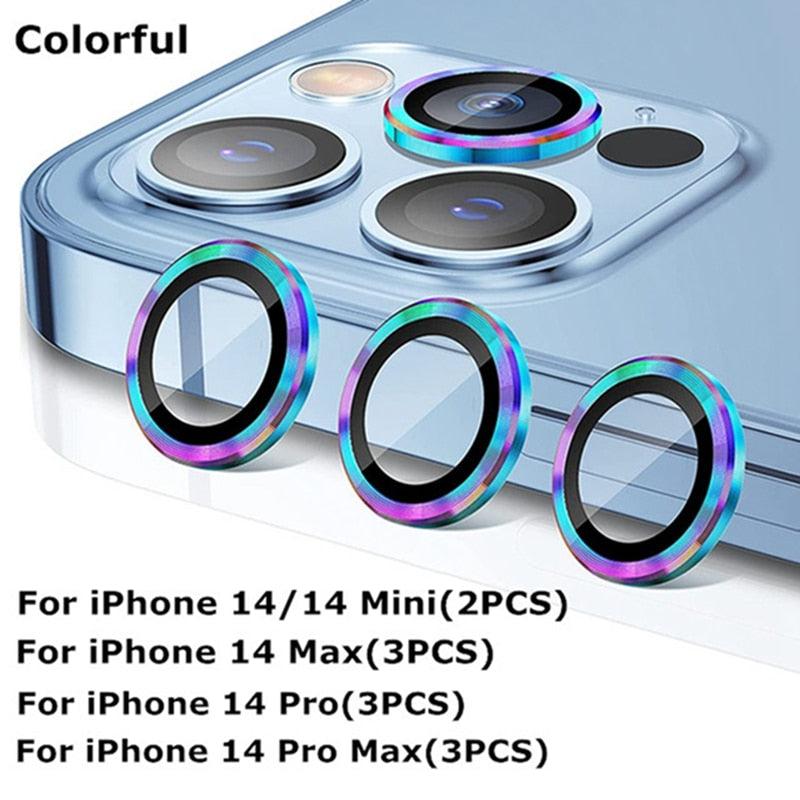 9H Tempered Glass Camera Cover Screen Protector Metal Ring Decoration Accessories For iPhone 14 13 Pro Max Metal Camera Lens Ring Glass Camera Lens Protectors for iPhone 14 13mini 13pro 14plus 14pro Camera Film by Stevvex