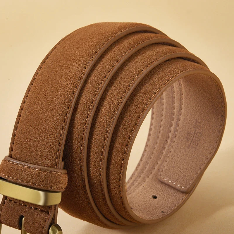 Luxury Suede Cowhide Leather Belt for Women, Vintage Style with Gold Buckle, 3.5cm Wide Waistband for Dresses & Jeans 2042