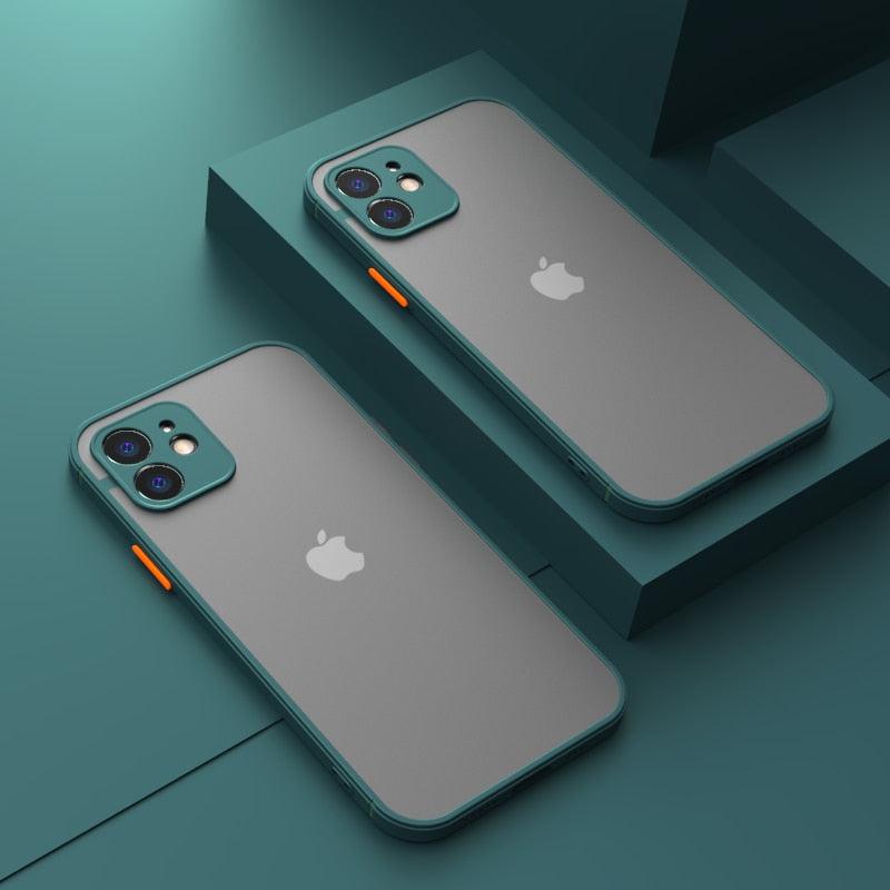 Luxury Shockproof Armor Case For iPhone 11 12 13 14 Pro Max Mini X XR XS Soft Silicone Bumper Clear Hard Cover Shockproof Soft Flat Side Bumper Translucent Hard Back Slim Phone Case by Stevvex