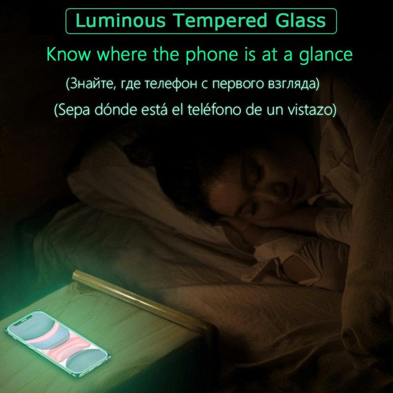 Full Cover Luminous Screen Protectors for IPhone 11 12 13 Pro Max Mini Glowing Tempered Glass for IPhone Xs MAX X XR SE Glass Luminous Screen Protectors Tempered-Glass Screen Protector Compatible with iPhone by Stevvex