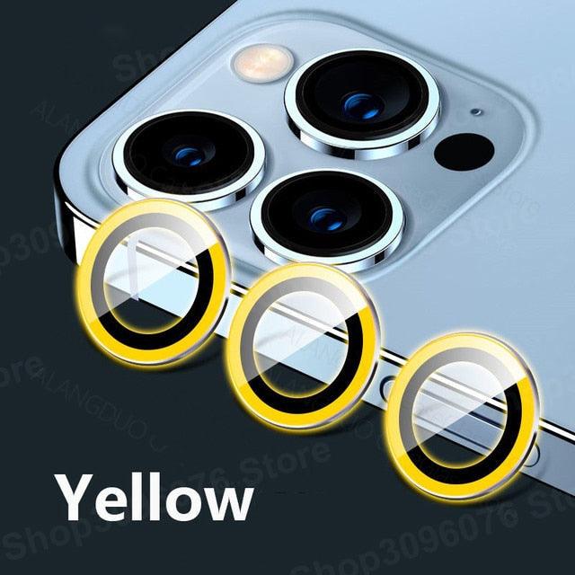Colorful Design Round Ring Metal Alloy HD Glass For iPhone 13 12 11 Pro Max Camera Lens Protectors Luminous Camera Ring Glass for iPhone11 Pro max 13mini 13pro Protective Film by Stevvex
