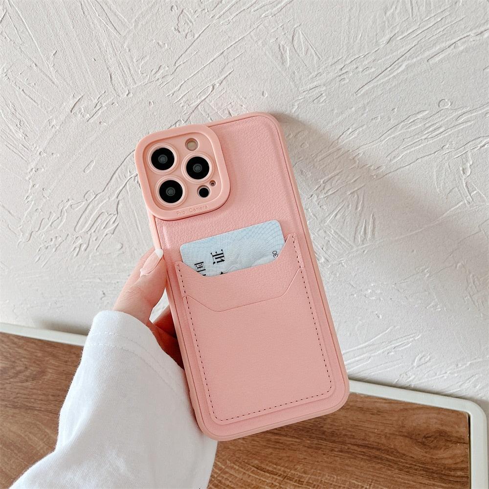 Luxury Leather Square Silicone Wallet Card Holder Phone Case For iPhone 13 12 11 14 Pro Max XS XR X Shockproof Cover Luxury Shockproof Phone Case by Stevvex