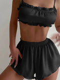 Silky Elegant Women 2 Piece Set Casual Sleeveless Ruffles Camisole+Shorts Matching Streetwear Casual Outfits