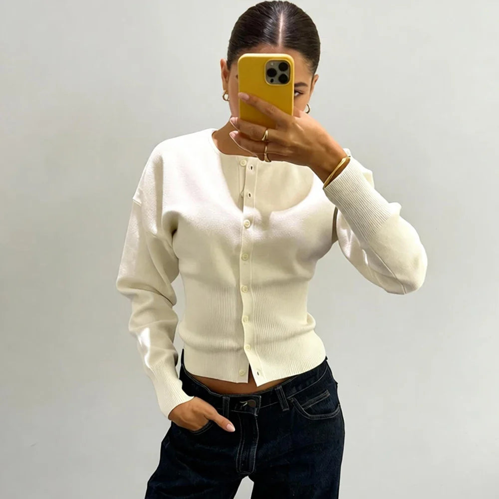 Tuularose Autumn Fashion Knitwear Cardigan Top Female Ribbed Patchwork Slim Casual Cropped Inner Top Women Knit Cardigan Outwear