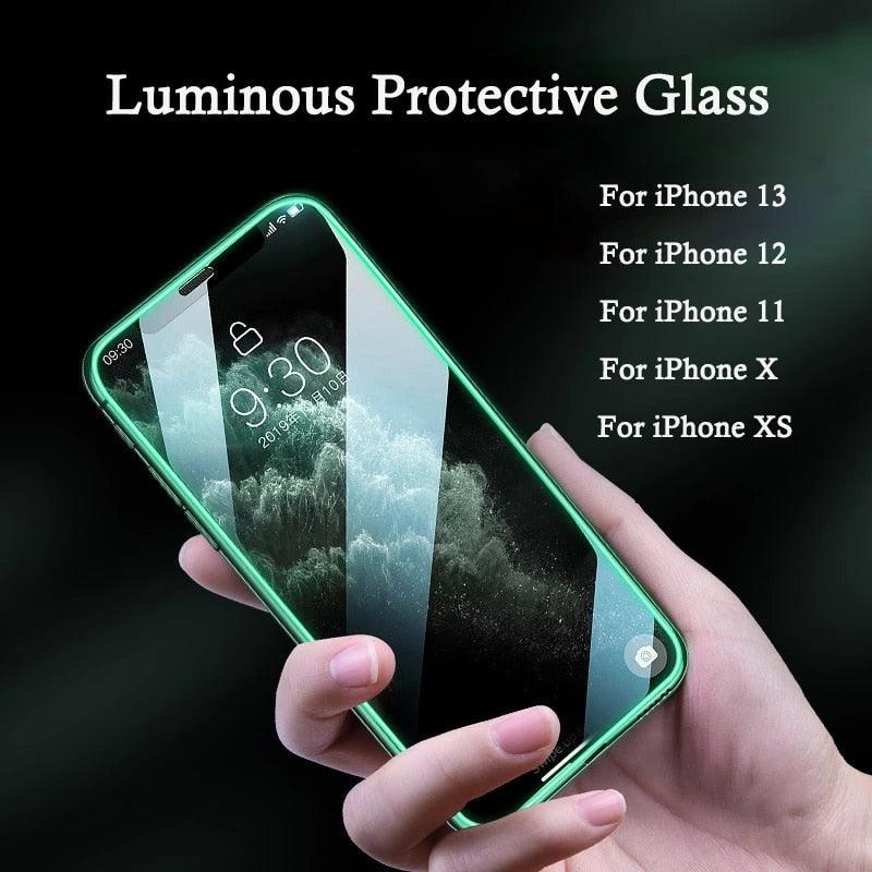 Full Cover Luminous Screen Protectors for IPhone 11 12 13 Pro Max Mini Glowing Tempered Glass for IPhone Xs MAX X XR SE Glass Luminous Screen Protectors Tempered-Glass Screen Protector Compatible with iPhone by Stevvex