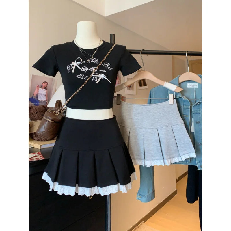 Flume edge lace skirt, fashionable and versatile pleated skirt, A-line skirt, new style