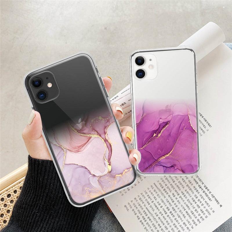 Luxury Marble Transparent Phone Case For iPhone 11 12 Pro XS Max X XR 7 8 Plus Soft Silicone Shockproof Cover Green Marble Design Gold Sparkly Glitter Protective Stylish Slim Thin Cute Case for Phone by Stevvex