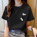 2026 Women's New Spring/Summer Fashion Trend Solid Color Short-Sleeve Panda Print Elegant Loose-Fit Crew Neck T-Shirt