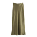 Willshela Women Fashion Satin Solid Pleated Midi Skirt Vintage Mid Elastic Waist Female Chic Lady Skirts