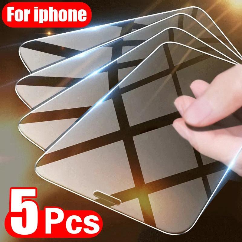 5PCS Screen Protector for iPhone 14 11 12 13 Pro XR X XS Max Tempered Glass for iPhone 12 13 Pro Max Mini 11 7 8 6 6S Plus Glass Full Coverage Tempered Glass Screen Protector by Stevvex
