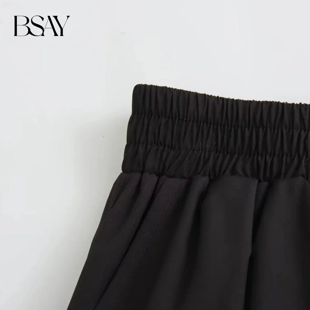 BSAY Women's Fashion Spring New Black Wide Pleated Swing Vintage Chic Female High Waist  Elegant A-line Long Skirt Mujer