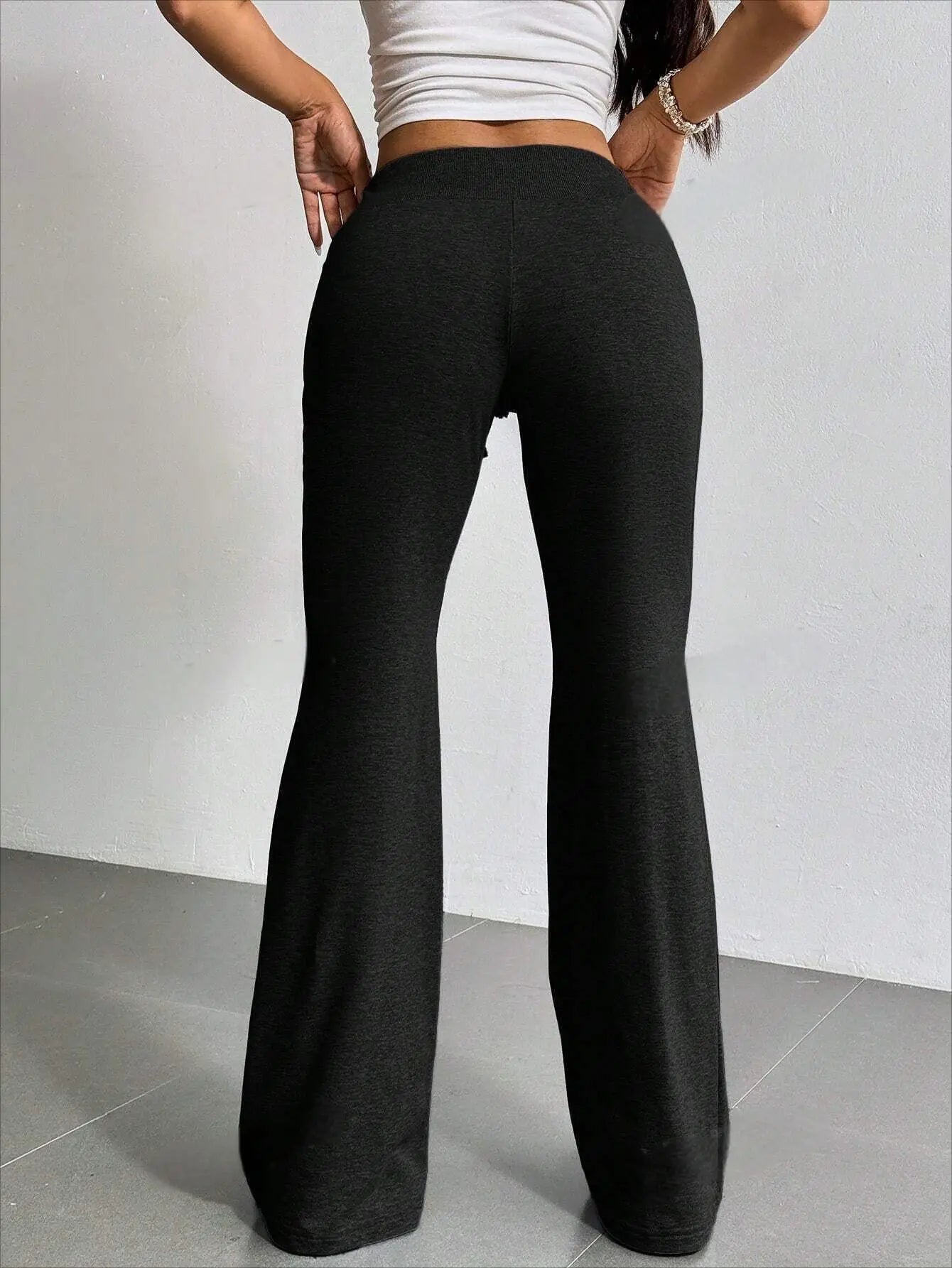 Spring and summer new solid color drawstring women's bell bottom pants for casual and fashionable wear