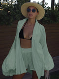 Clacive Fashion Loose White Cotton Sets For Women 2 Pieces 2025 Elegant Puff Sleeve Robes With High Waist Shorts Set Female