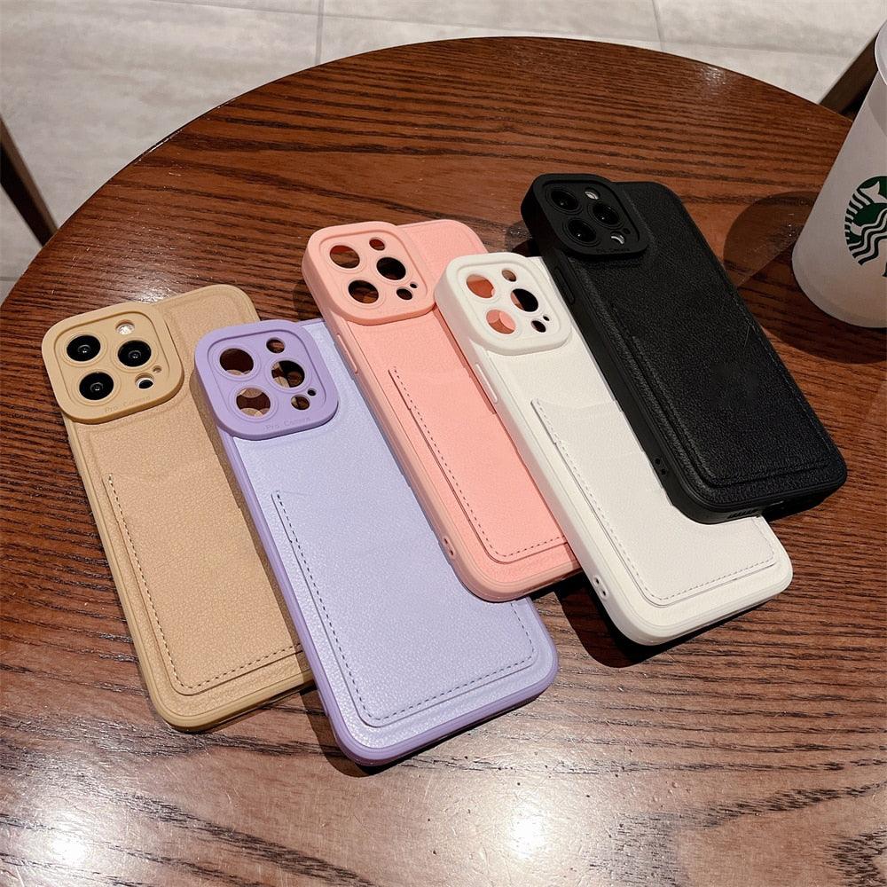 Luxury Leather Square Silicone Wallet Card Holder Phone Case For iPhone 13 12 11 14 Pro Max XS XR X Shockproof Cover Luxury Shockproof Phone Case by Stevvex