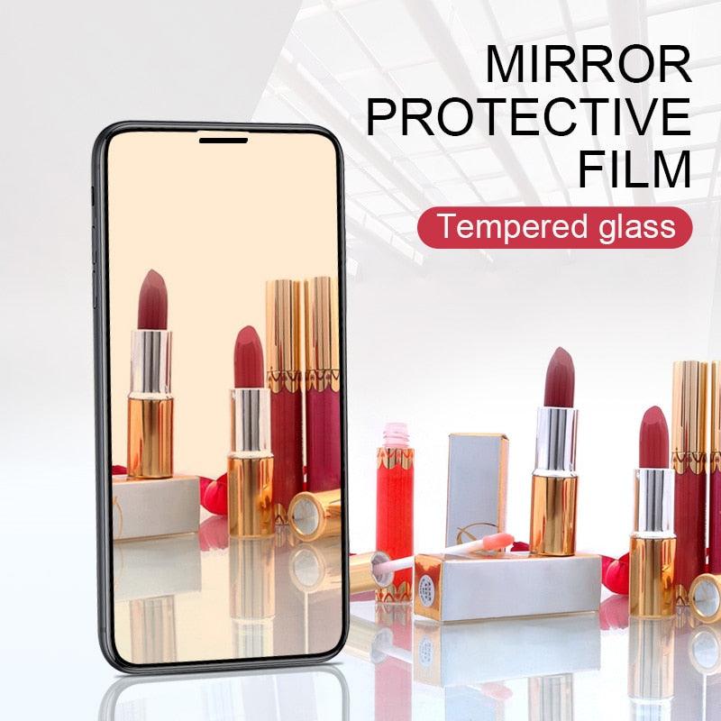 Glue Anti Scratch Mirror Screen Protector Tempered Glass For iphone 13 12 11 Pro XS Max X XR 7 8 Plus Makeup Mirror Tempered Glass for Iphone 11 12Pro 13pro Max Mirror Screen Protectors by Stevvex