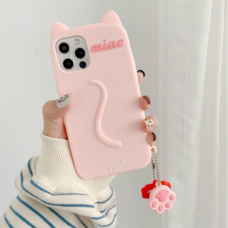 Cartoon Cute Cat Ear Phone Case For Iphone 14 12 13 11pro Max X Xr Xs 7 14plus Matte Soft Silicone Shockproof Case Funny Cat Design Cute Back Case by Stevvex
