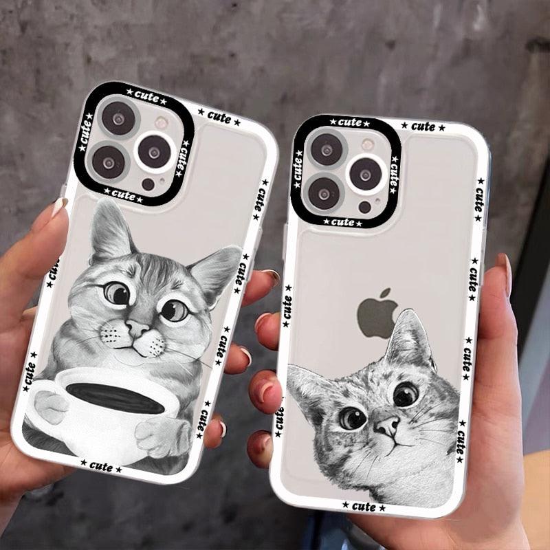 Cute Cat Phone Case for iPhone 11 12 13 Mini Pro Max 14 Pro Max Case shell Blank Printable Phone Case for Soft Rubber Cool Polish Phone Case by Stevvex