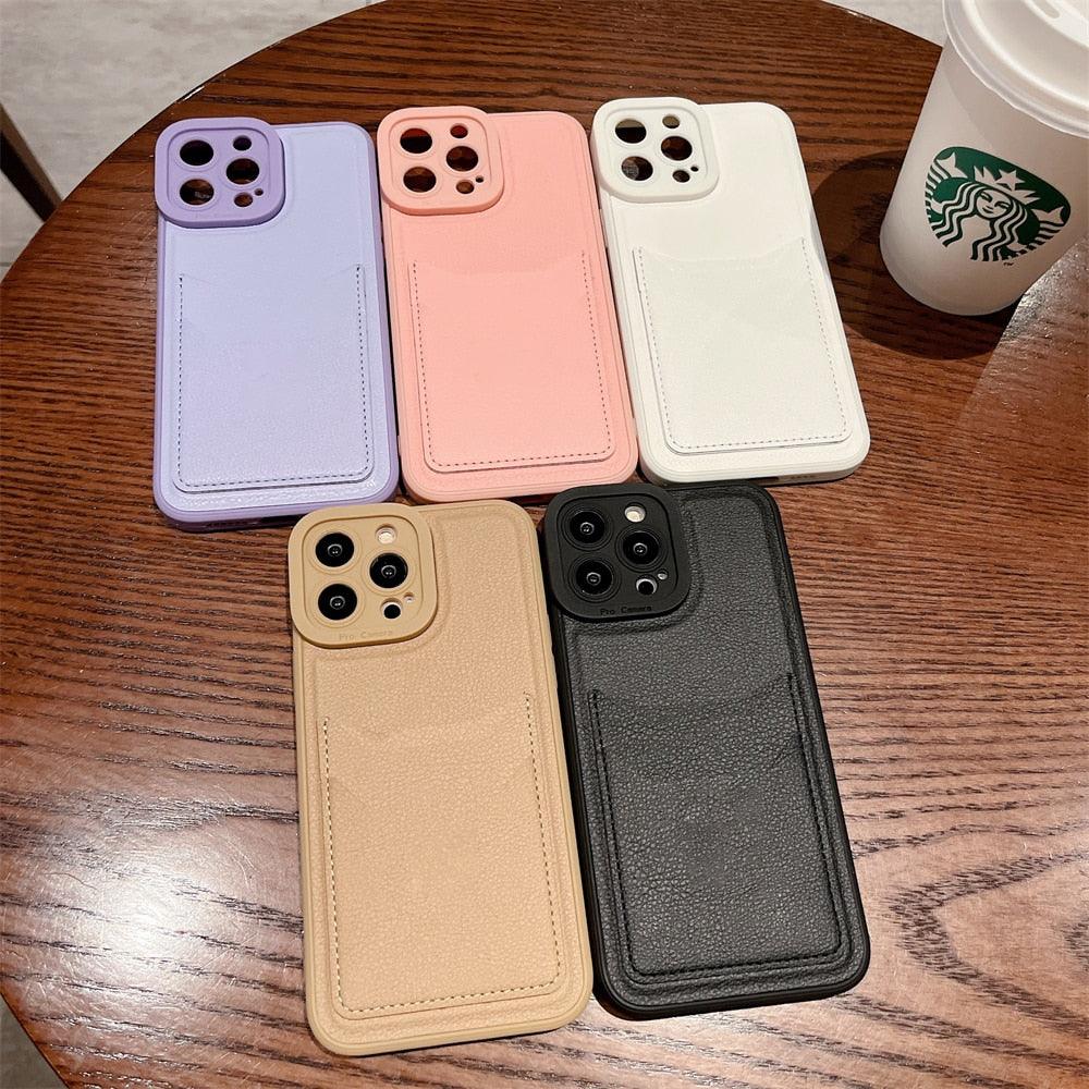 Luxury Leather Square Silicone Wallet Card Holder Phone Case For iPhone 13 12 11 14 Pro Max XS XR X Shockproof Cover Luxury Shockproof Phone Case by Stevvex