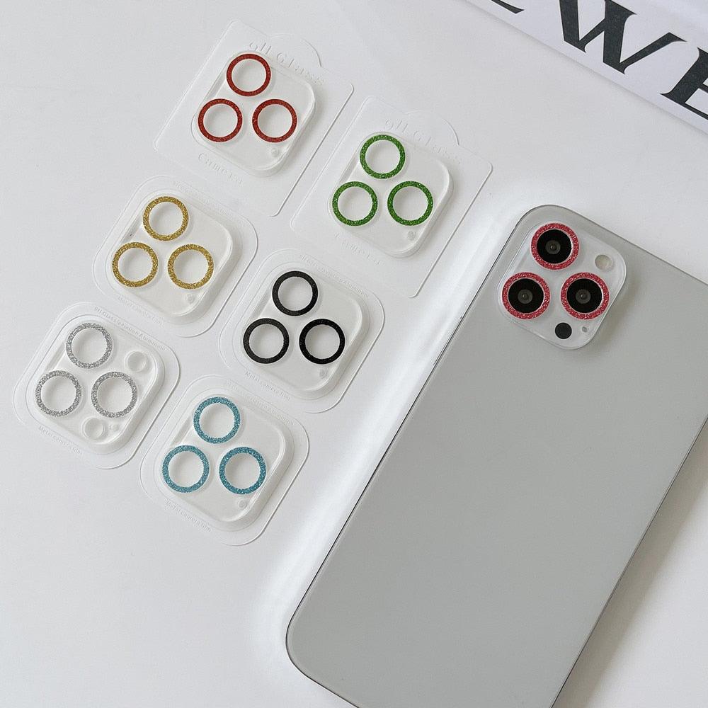 Glitter Camera Protector Glass For iPhone 14 13 12 Pro Max 11 Mini Diamond Lens Back Cover For iPhone 14Pro 13Pro 13 Protective Sparkling Glittery Edge Cover Tempered Glass Circle by Stevvex