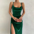 Hugcitar Velvet Swing Collar Sleeveless Slip Sexy Slit Maxi Dress 2025 New Fashion Evening Party Women Elegant Streetwear Y2K