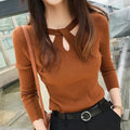2024 New Autumn and Winter Women's Slim Stretch Sexy Pullover Hollow Solid Color Sweater Slim Bottoming Shirt Sweater Ladies