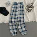 Pants Women New Bunch of Feet Fashion Loose Black Plaid Summer Harajuku Students Streetwear Harem Long Trousers Womens Chic