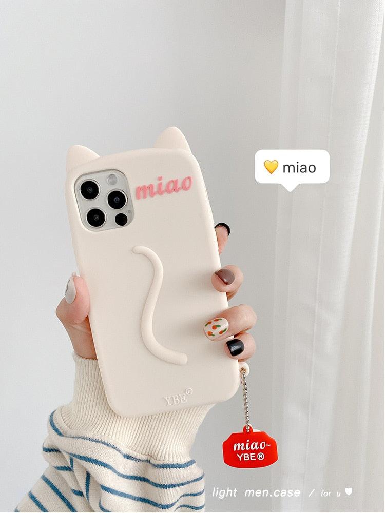 Cartoon Cute Cat Ear Phone Case For Iphone 14 12 13 11pro Max X Xr Xs 7 14plus Matte Soft Silicone Shockproof Case Funny Cat Design Cute Back Case by Stevvex