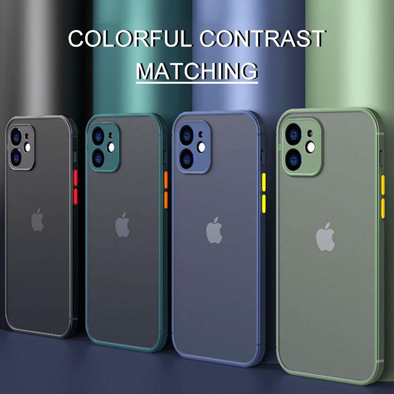 Luxury Shockproof Armor Case For iPhone 11 12 13 14 Pro Max Mini X XR XS Soft Silicone Bumper Clear Hard Cover Shockproof Soft Flat Side Bumper Translucent Hard Back Slim Phone Case by Stevvex