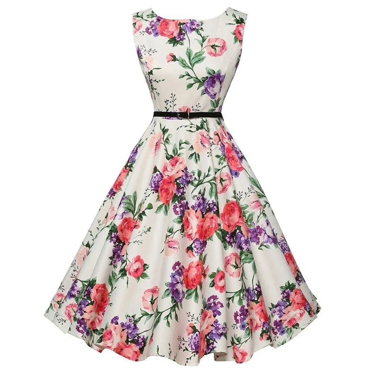 Summer Vestidos Dress Clothing Floral Robe Retro Swing Casual Vintage Rockabilly Dresses