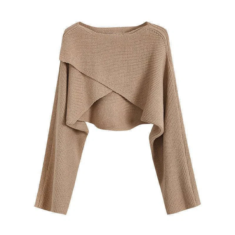 Women Crisscross Sweater Crop Pullover Relaxe-fit Cross Front Knit Wrap Jumper Knitwear Teen-girl Fall Winter Elegant Outfit