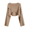 Women Crisscross Sweater Crop Pullover Relaxe-fit Cross Front Knit Wrap Jumper Knitwear Teen-girl Fall Winter Elegant Outfit