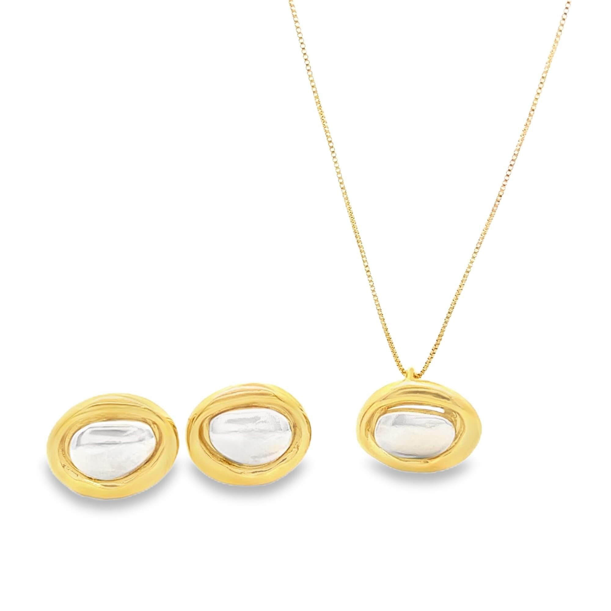 Two Tone Geometric Center Stone Jewelry Set (G226A)