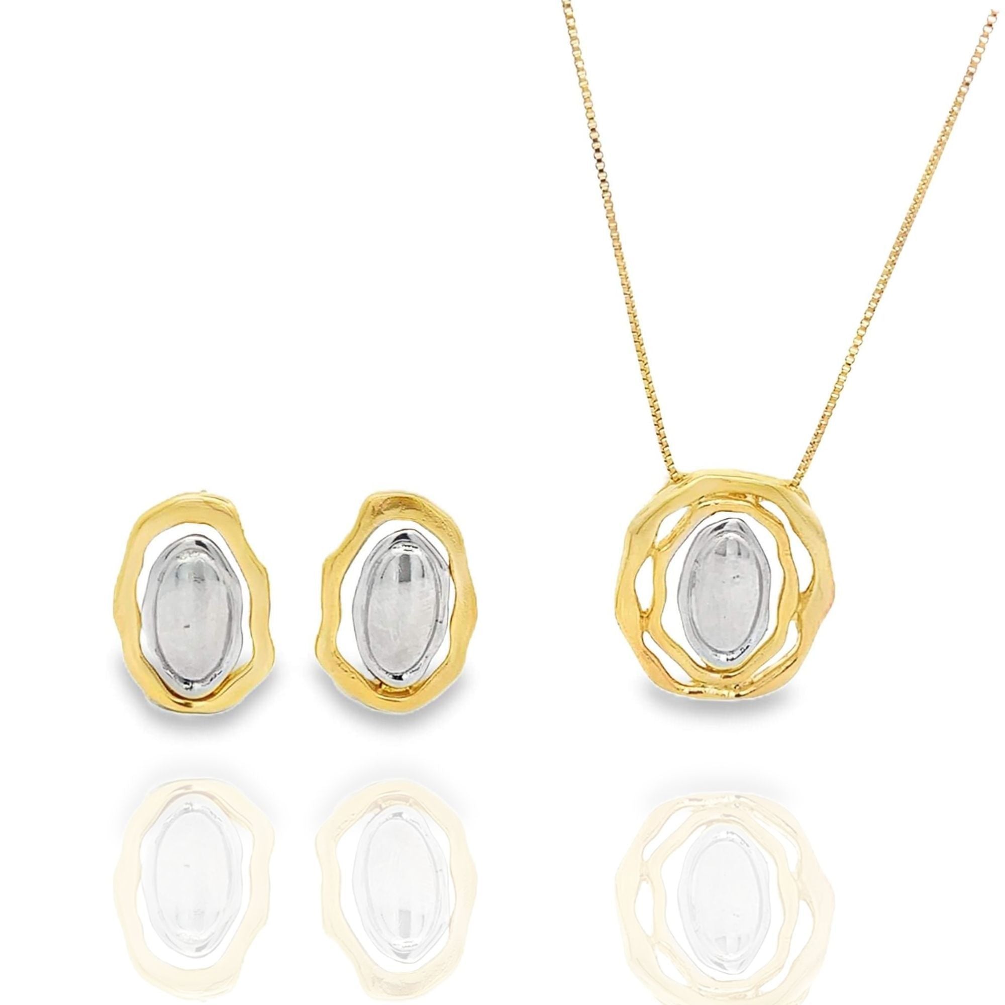 Two Tone Wavy Round Charm Jewelry Set (G229A)