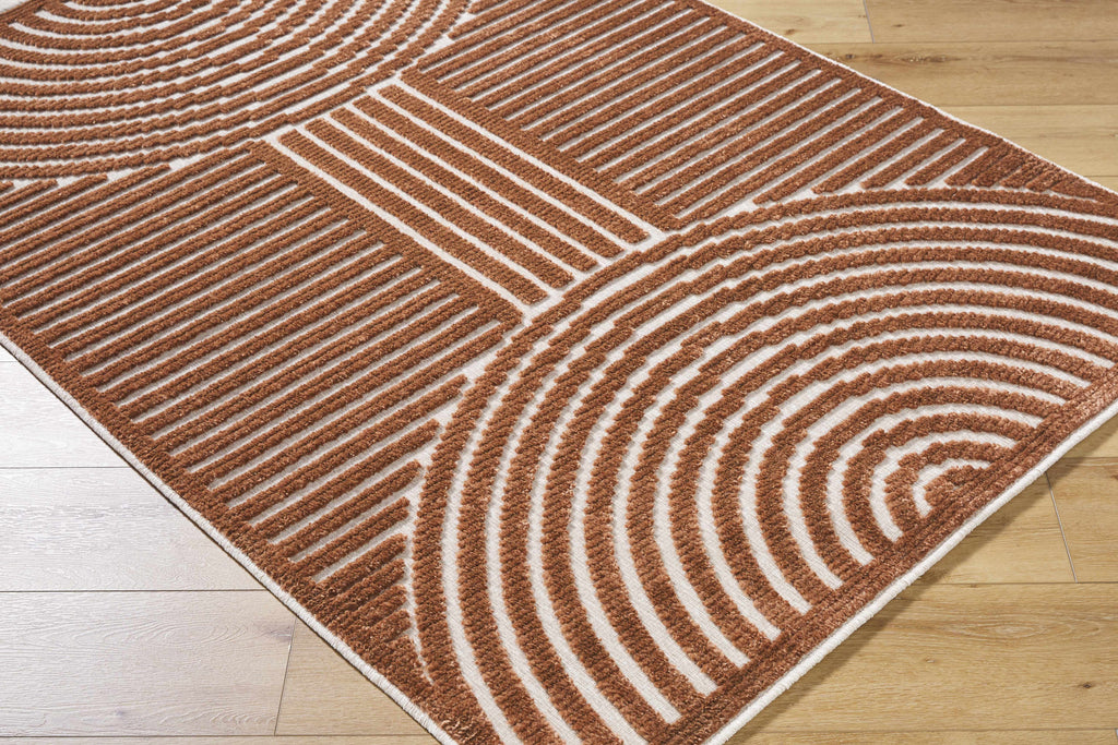 Deron Brown Area Rug - Machine Washable Contemporary Style