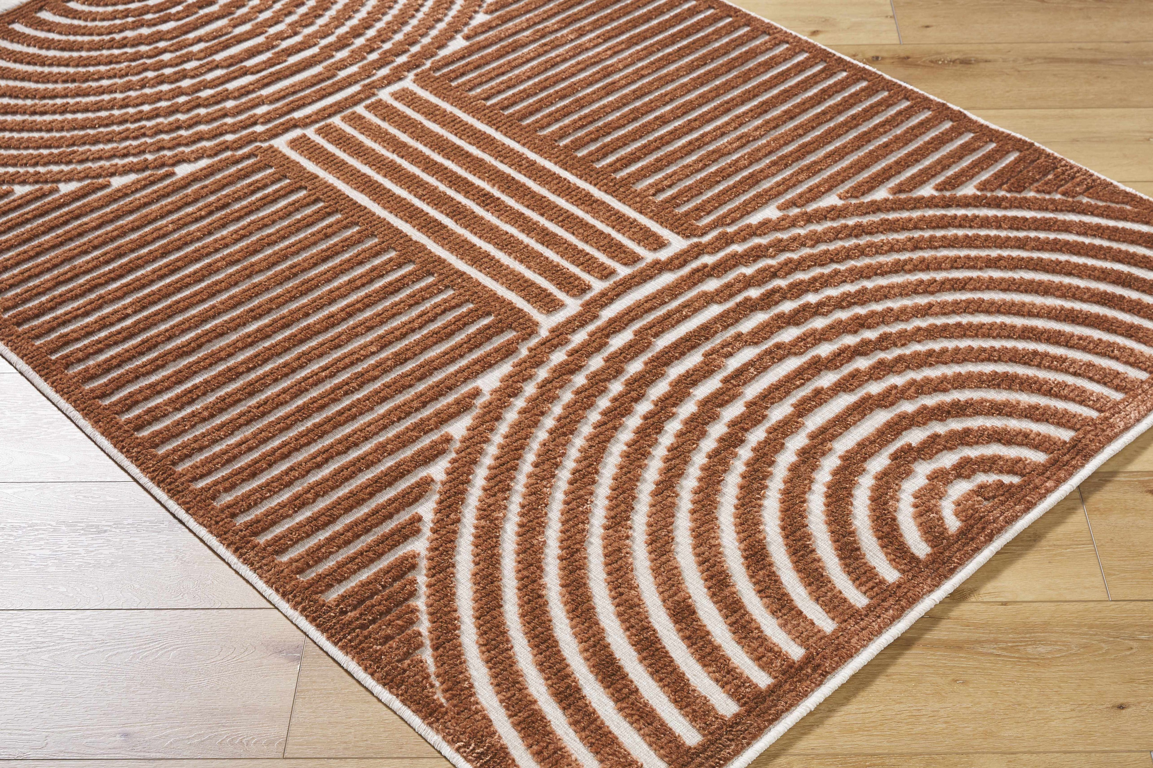 Deron Brown Area Rug - Machine Washable Contemporary Style