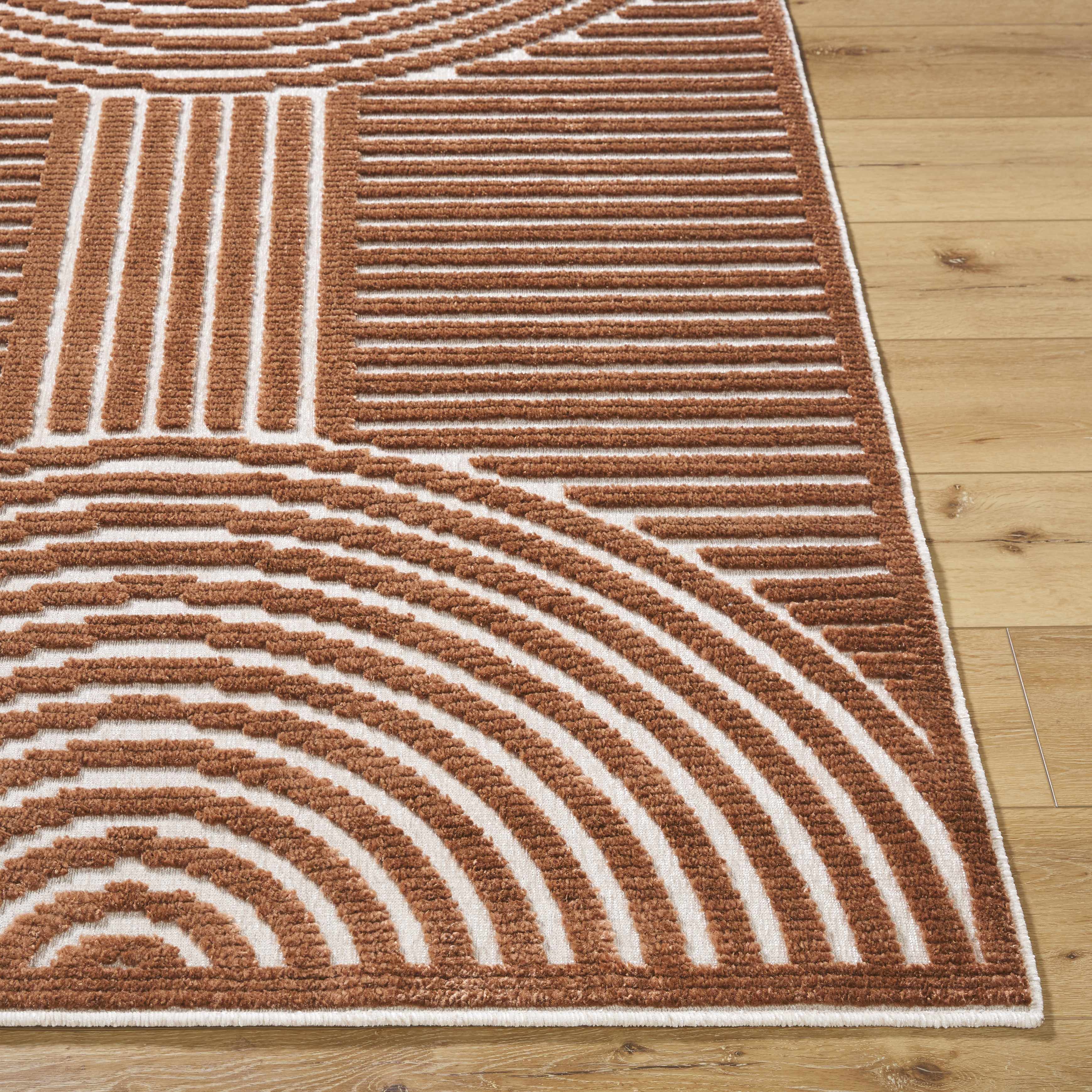 Deron Brown Area Rug - Machine Washable Contemporary Style