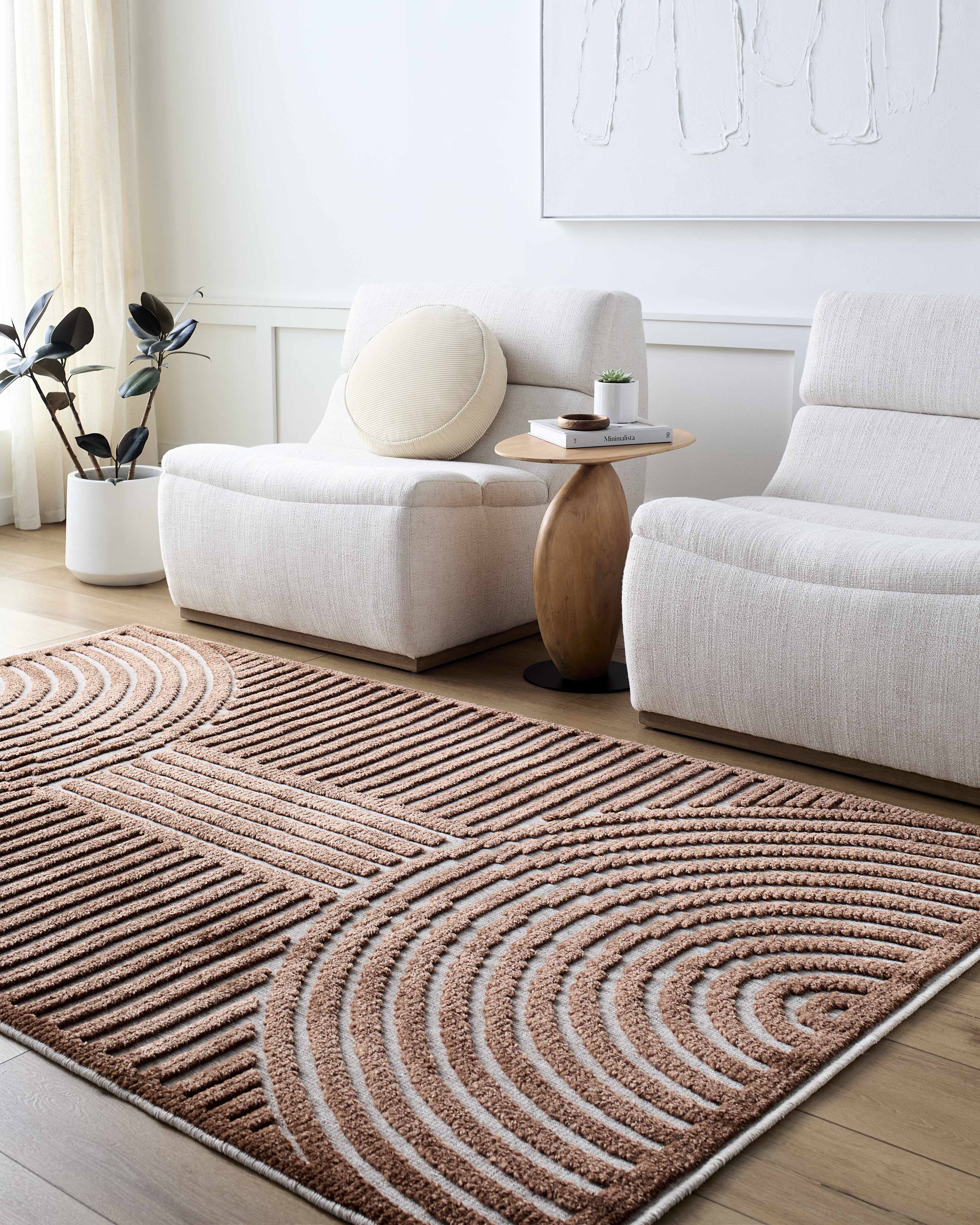 Deron Brown Area Rug - Machine Washable Contemporary Style