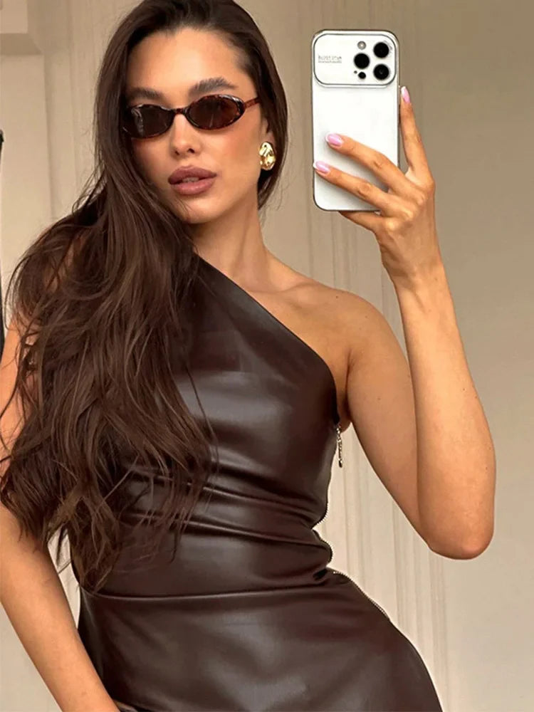 2024 Fall Snd Winter New Pure Color Slim Sleeveless One-Shoulder Slanting Collar Zipper Show Thin Jacket