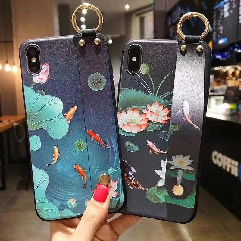 Cartoon Cute Cat Wrist Strap Soft Phone Case For Iphone 13 11 12 14 Pro Max X Xr Xs Max Se 2020 7 8 Plus 14plus Holder Cover Thanksgiving Cute Cats Silicone Case For Iphone by Stevvex